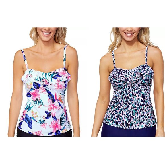 NWT Island Escapes Women Tahiti Printed Tankini Top Multicolor Size 6 $50 LLL389 - Picture 1 of 5